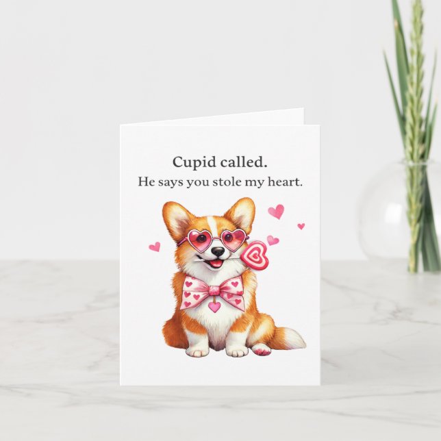 Cartão Cupid Called – Funny Corgi Valentine’s Day Card (Frente)