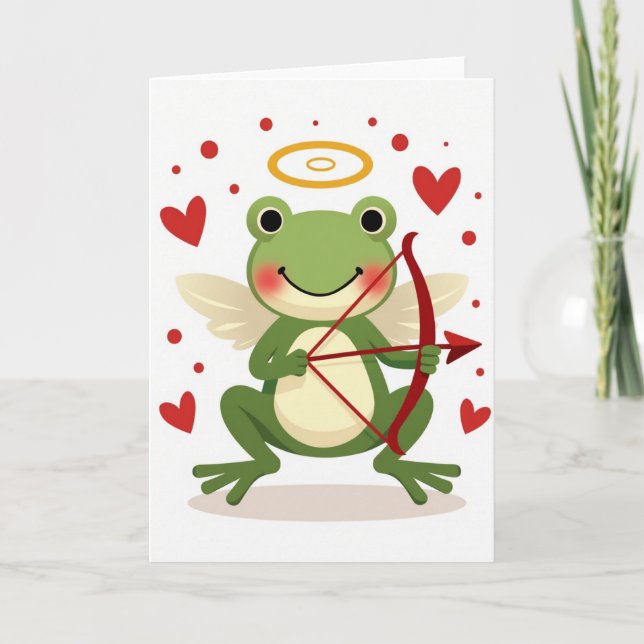 Cartão Cupid Frog Valentine Love Card (Frente)