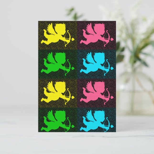 Cartão Cupídeos de PopArt (Em pé/Frente)