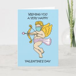 Cartão Cupido do Dia de os namorados Covid 19 numa máscar