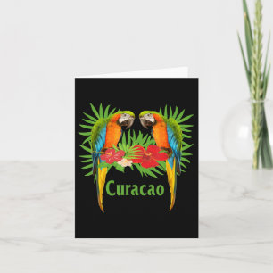 Cartão Curacao Vacation Parrots Tropical Flowers Green Pa