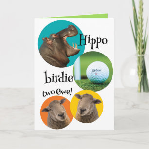 Cartão Curioso Hippo Birdie Duas Ovelhas Para Golfer Birt