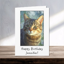Cartão Curioso Tabby Cat Retrato Feliz Aniversário
