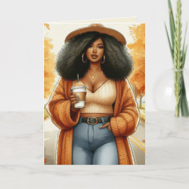 Cartão Curvy Cozy Mulher Americana Africana Ação de Graça