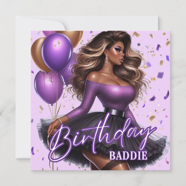 Cartão Curvy Glam African American Women Purple Birthday (Frente)