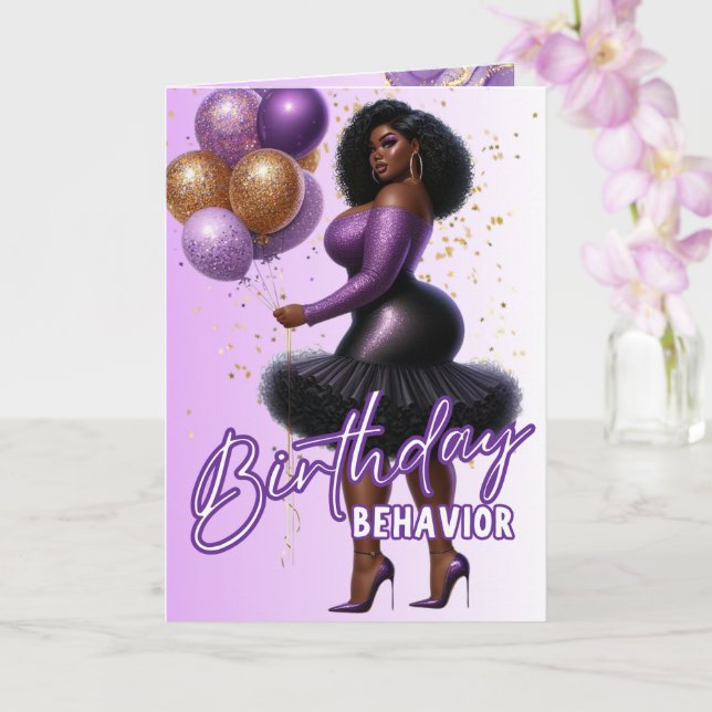 Cartão Curvy Glam African American Women Purple Birthday (Orquídea)