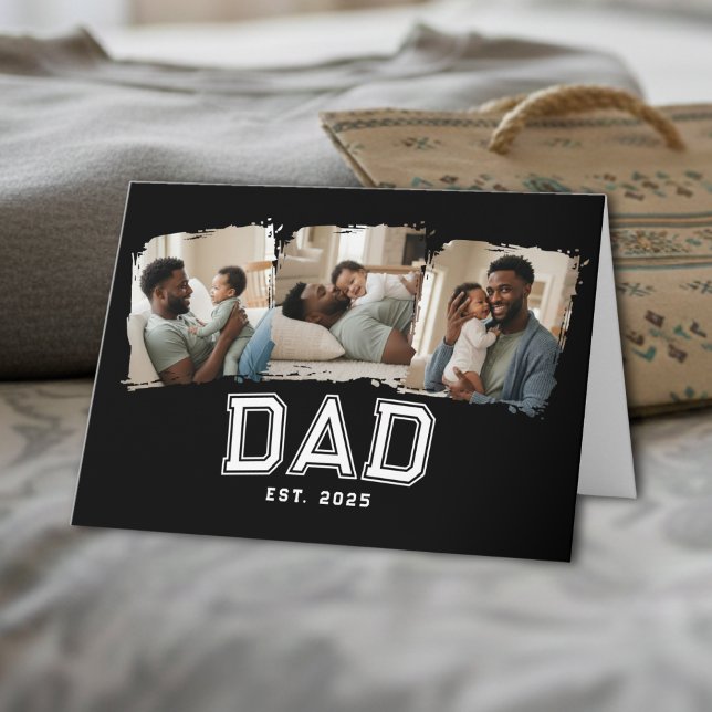 Cartão Custom Dad Established 1st Father's Day 3 Photo (Criador carregado)