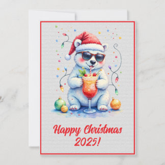 Cartão Custom Digital Christmas Polar Bear Cocktail Xmas