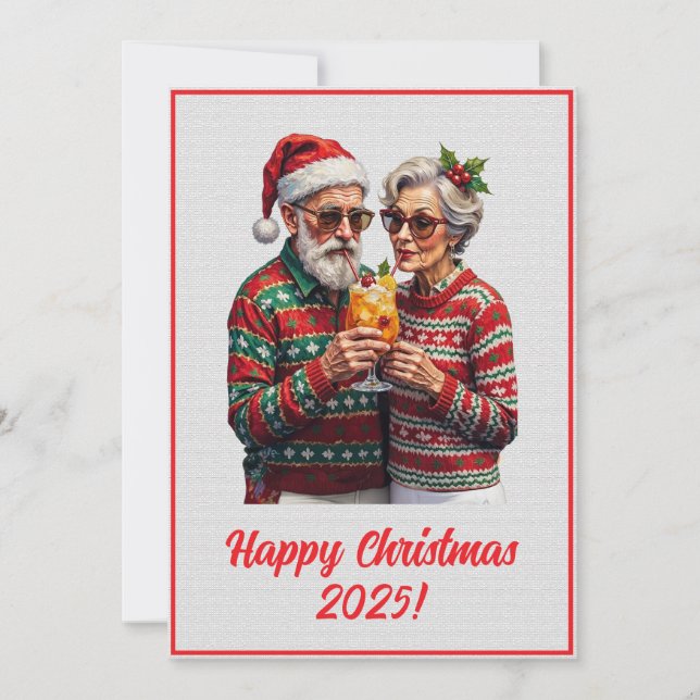Cartão Custom Digital Elderly Couple Sharing Xmas Spirit  (Frente)