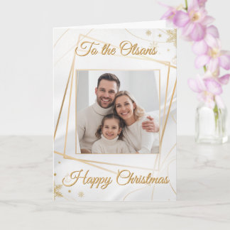 Cartão Custom Elegant Gold Family Photo Christmas Card