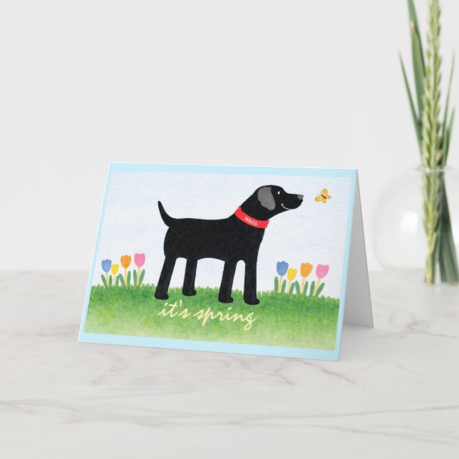 Cartão Custom Funny Black Dog Spring Greeting Card (Frente)