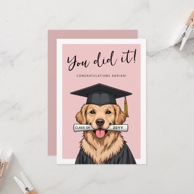 Cartão Custom Graduation Cute Golden Retriever (Frente/Verso In Situ)