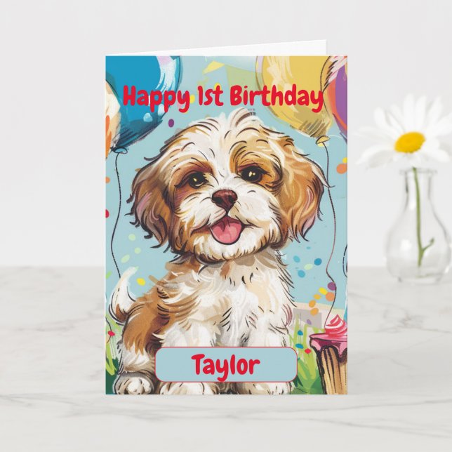 Cartão Custom Happy Birthday Congratulations, Havanese,   (Planta pequena)