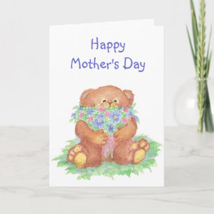 Cartão Custom Mother's Day Cute Bear with Flowers
