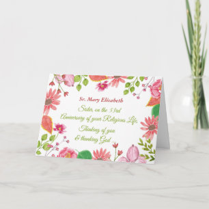 Cartão Custom Name and Year Nun Jubilee Watercolor Flower