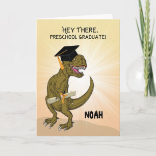 Cartão Custom Name Preschool Pre-K Graduation T-Rex
