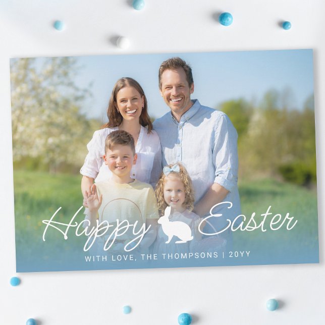 Cartão Custom Photo And Blue Gradient With Bunny Easter (Criador carregado)