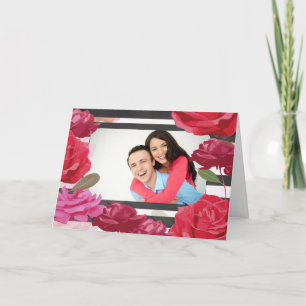 Cartão Custom Photo Wedding Anniversary Roses, Stripes