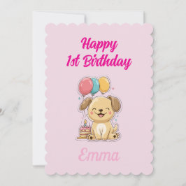 Cartão Custom Puppy 1st Birthday Card, Flat Greeting Card