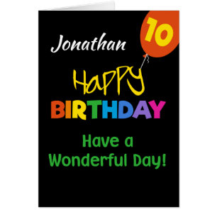 Cartão Custom Rainbow Colours on Black 10th Birthday