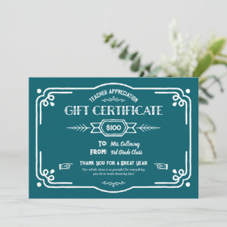 Cartão Custom Teacher Appreciation Gift Certificate