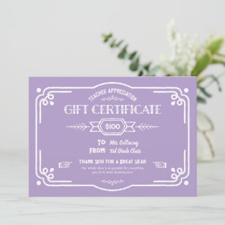 Cartão Custom Teacher Appreciation Gift Certificate