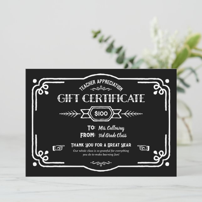 Cartão Custom Teacher Appreciation Gift Certificate (Em pé/Frente)