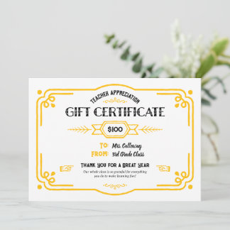 Cartão Custom Teacher Appreciation Gift Certificate