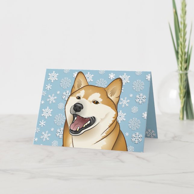 Cartão customizável vermelho de Shiba Inu do Feliz (Frente)