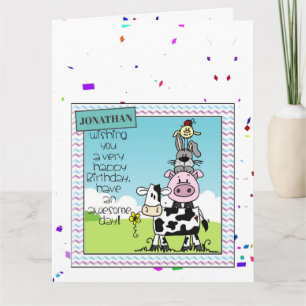 Cartão Customize Birthday Card - Cow Pig Rabbit Bird