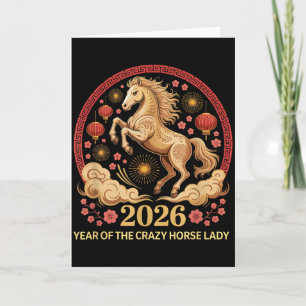 Cartão Cute 2026 Ano do Cavalo Louco Senhora Lua Menina Z