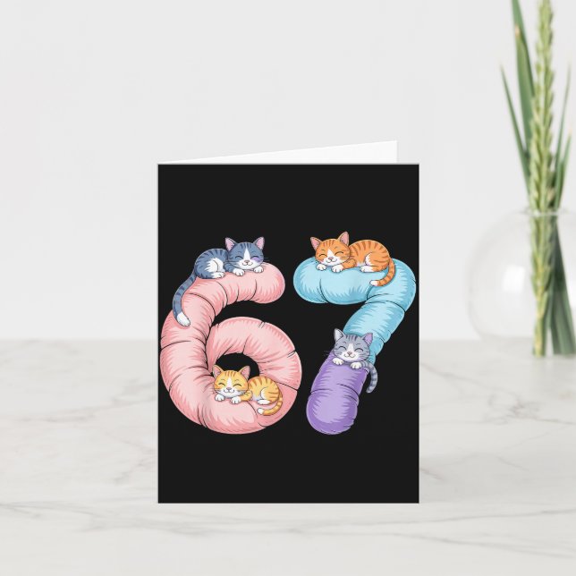 Cartão Cute 67 Cat Meme Design  (Frente)