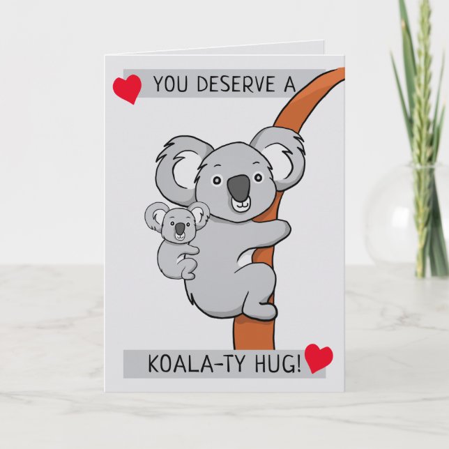 Cartão Cute Abraço de Koala-tividade Saudação (Frente)