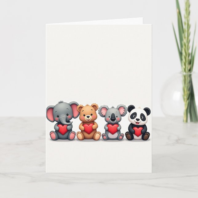 Cartão Cute Animal Friends Love Heart Card (Frente)