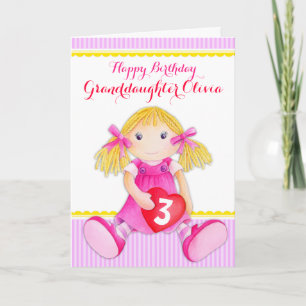 Cartão Cute art granddaughter rag doll age birthday card