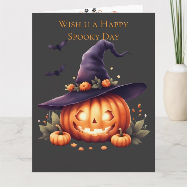 Cartão Cute Assustador Halloween – Abóbora  (Frente)