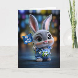 Cartão Cute Baby Bunny in Blue Overalls "You Can Do It"