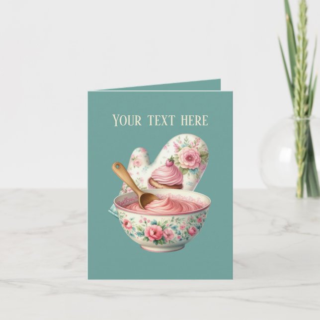 Cartão Cute bakery oven mitt and bowl customizable (Frente)