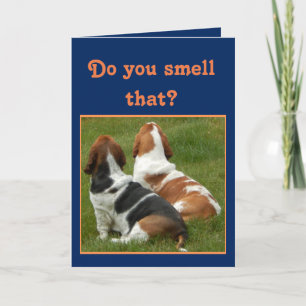 Cartão Cute Bassets on Funny Birthday Card with Cake