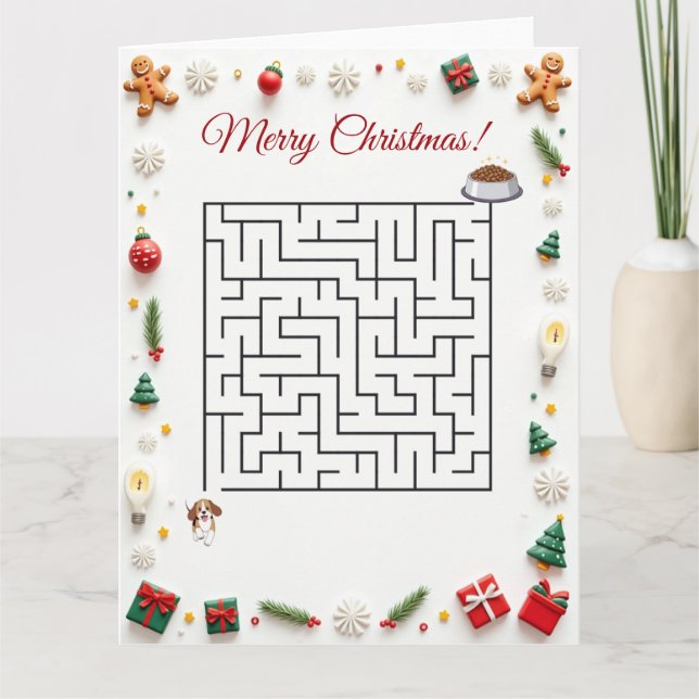 Cartão Cute Beagle Dog Christmas Maze Puzzle Holiday (Frente)