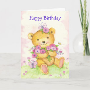 Cartão Cute bear w/butterfy birthday card