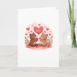 Cartão Cute Bears Valentine's Day Card Folded, Blank