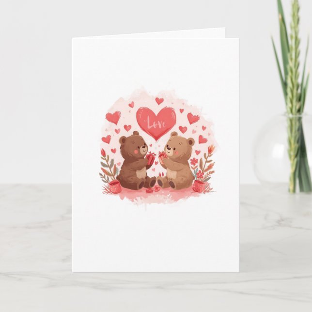 Cartão Cute Bears Valentine's Day Card Folded, Blank (Frente)