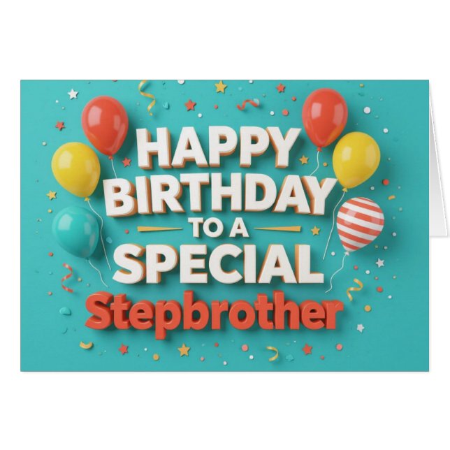 Cartão Cute Birthday Balloons Card for Stepbrother (Frente Horizontal)