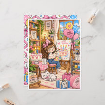 Cute Birthday Greeting Card – Blank Inside – Kawai