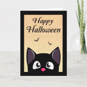 Cartão Cute Black Cartoon Cat for Halloween