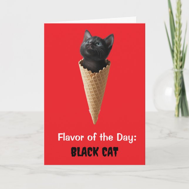 Cartão Cute Black Cat Cone Saudação (Frente)