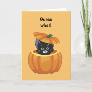 Cartão Cute Black Kitty Pumpkin Halloween Card