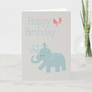 Cartão Cute blue elephant birthday card