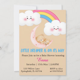 Cartão Cute Boho Little Dreamer Baby Shower Invitation 